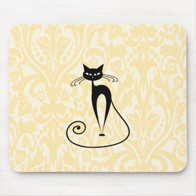 Elegant black cat damask vintage mouse mat (Front)