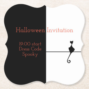Elegant Black Cat Halloween Invitation Paper Coaster