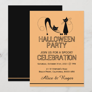 Elegant Black Cat, Halloween Party Invitation