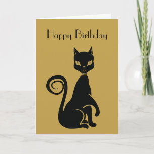 Elegant Black Cat Happy Birthday Card