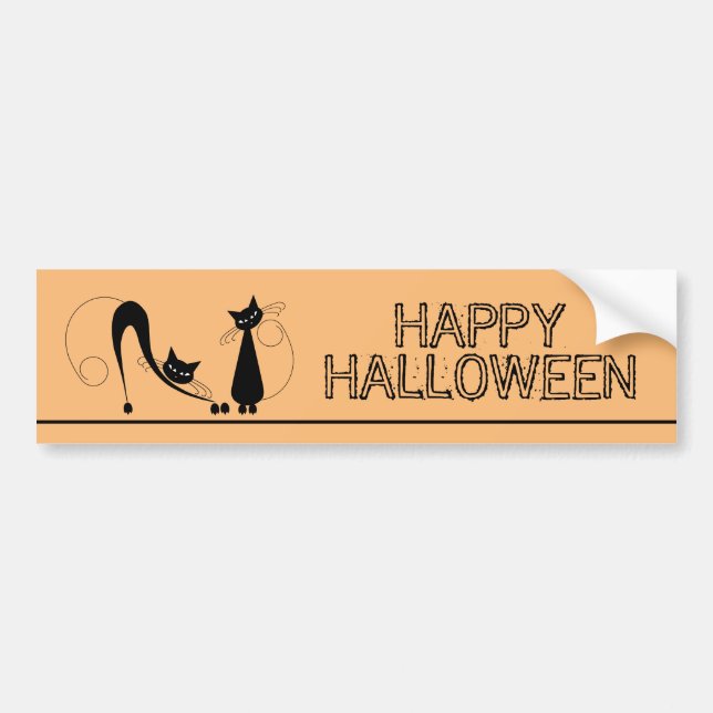 Elegant Black Cat, Happy Halloween Bumper Sticker (Front)