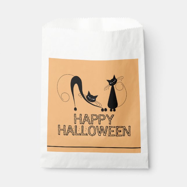 Elegant Black Cat, Happy Halloween Favour Bags (Front)