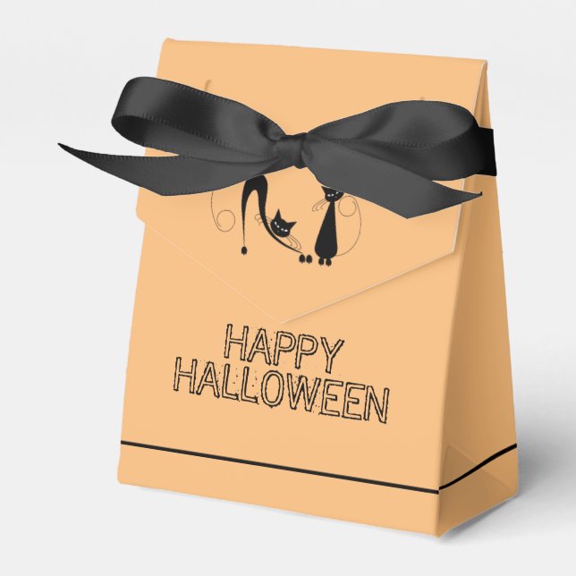 Elegant Black Cat, Happy Halloween Favour Box (Front Side)