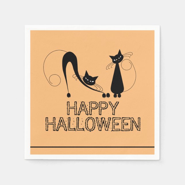 Elegant Black Cat, Happy Halloween Napkin (Front)