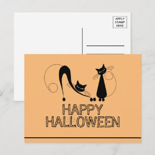 Elegant Black Cat, Happy Halloween Postcard