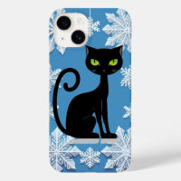 Elegant Black Cat Illustration with Green Eyes