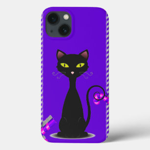 Elegant Black Cat Illustration with Green Eyes iPhone 13 Case
