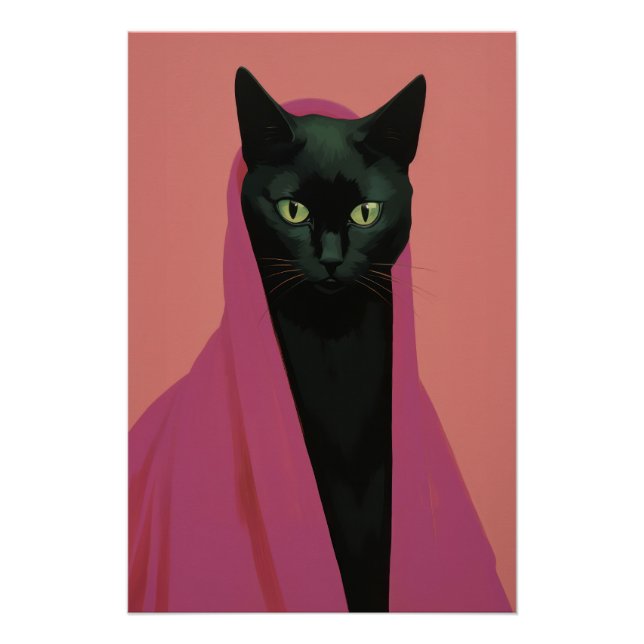 Elegant Black Cat in Pink Poster (Front)