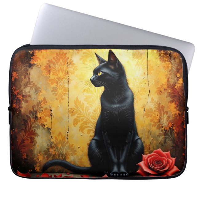 Elegant Black Cat Laptop Sleeve (Front)