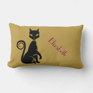 Elegant Black Cat Lumbar Cushion