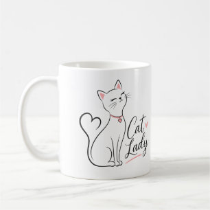 Elegant Black Cat Mom Heart Tail Cute Cat Lady Coffee Mug