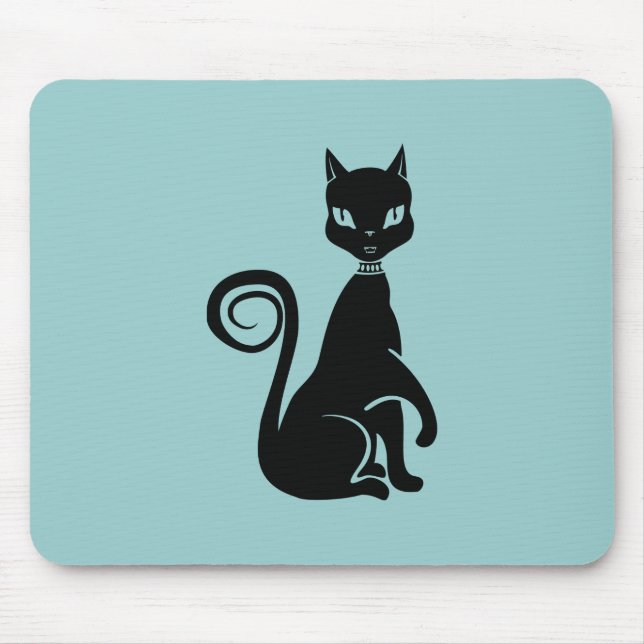 Elegant Black Cat Mouse Mat (Front)