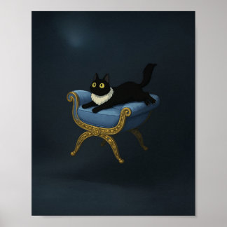 Elegant Black Cat on Blue Chaise Lounge – Ghibli Poster