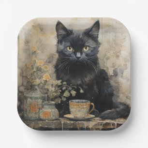 Elegant Black Cat Paper Plate
