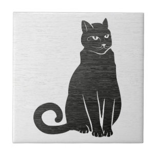 Elegant Black Cat Silhouette Ceramic Tile