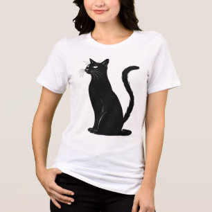 Elegant Black Cat Silhouette Graphic - Minimalist Tri-Blend Shirt