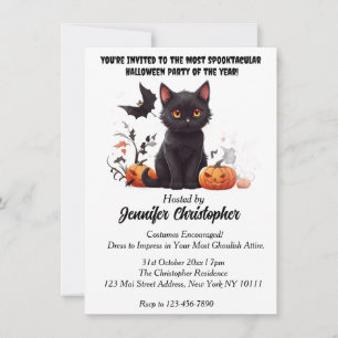 Elegant Black Cat spectacular Halloween party  Invitation