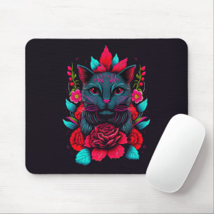 Elegant Black Cat Surrounded by Red Roses   Mouse Mat
