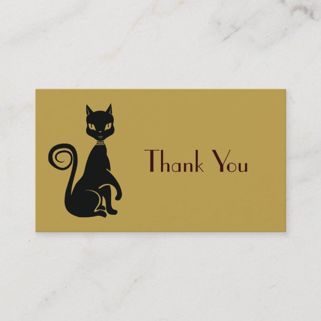 Elegant Black Cat Thank You Business Card (Front)