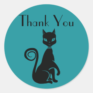 Elegant Black Cat Thank you Classic Round Sticker