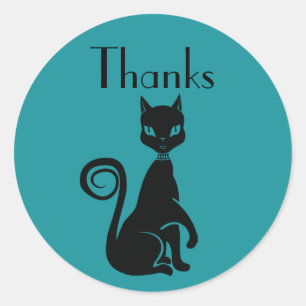 Elegant Black Cat Thank you Classic Round Sticker