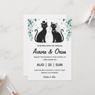 Elegant black cat wedding invitation