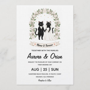 Elegant black cat wedding invitation