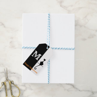 Elegant Black Cat with Initial Classic Gift Tags