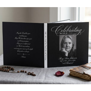 Elegant Black Celebration of Life Memorial Funeral Guest Book