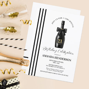 Elegant Black Champagne Birthday Invitation