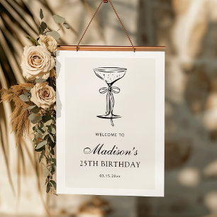 Elegant Black Champagne Birthday Welcome Poster