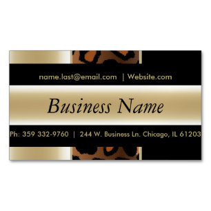 Elegant Black & Champagne Leopard Magnetic Business Card