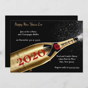 Elegant Black Champagne New Years Eve Party Invitation