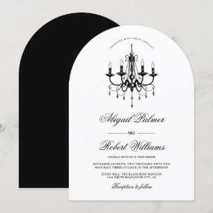 Elegant black chandelier Old Money arched wedding  Invitation