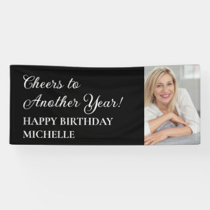 Elegant Black Cheers Another Year Birthday Photo Banner