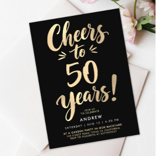 Elegant Black Cheers To Fifty Years Gold Script Invitation