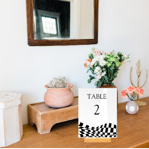 Elegant black chequered pattern Wedding Table No Acrylic Sign