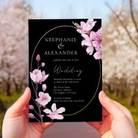 Elegant Black Cherry Blossom QR Code Wedding