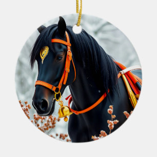Elegant black Chestnut Horse Ceramic Tree Decoration