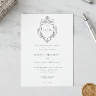 Elegant Black Chinoiserie Bird & Crest Wedding Invitation