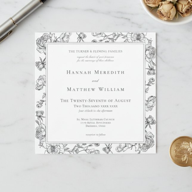 Elegant Black Chinoiserie Bird & Crest Wedding Invitation (Creator Uploaded)