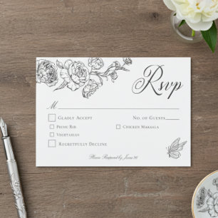 Elegant Black Chinoiserie Bird & Crest Wedding RSVP Card
