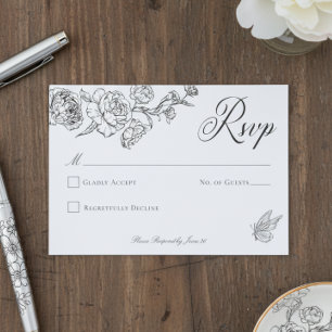 Elegant Black Chinoiserie Bird & Crest Wedding RSVP Card