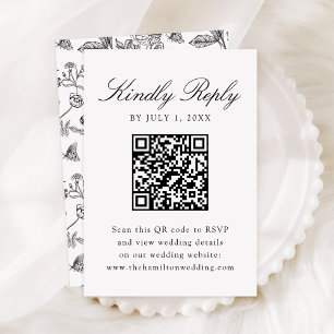 Elegant Black Chinoiserie Floral Wedding QR Code RSVP Card