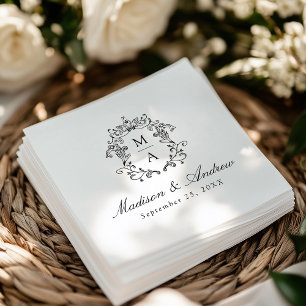 Elegant Black Chinoiserie Monogram Crest Wedding Napkin