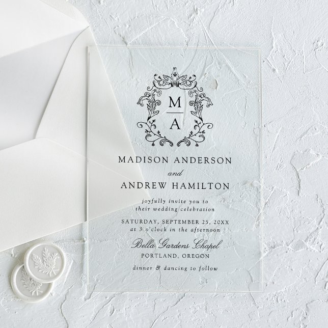 Elegant Black Chinoiserie Victorian Floral Wedding Acrylic Invitations (Creator Uploaded)