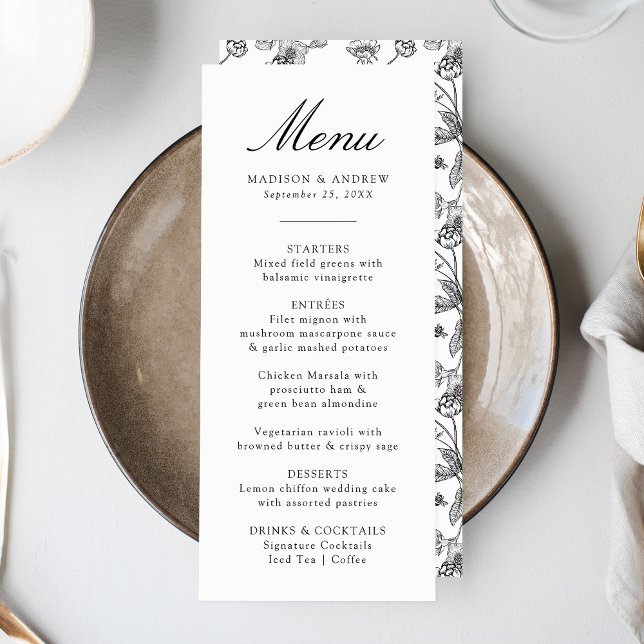 Elegant Black Chinoiserie Victorian Floral Wedding Menu (Creator Uploaded)