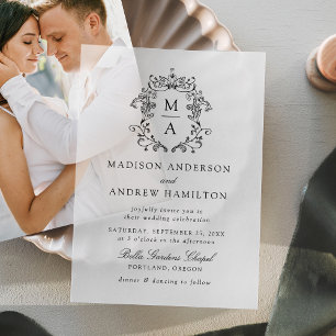 Elegant Black Chinoiserie Victorian Wedding Vellum Invitations