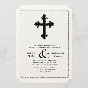 Elegant Black Christian Cross Wedding Invitation
