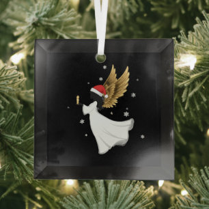Elegant Black Christmas Angel with Golden Wings Glass Tree Decoration
